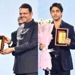 आर्यन खान को सीएम देवेंद्र फडणवीस से अवॉर्ड मिलते हुए।