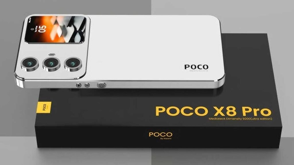 Poco X8 Pro Max स्मार्टफोन का फ्रंट और बैक डिजाइन