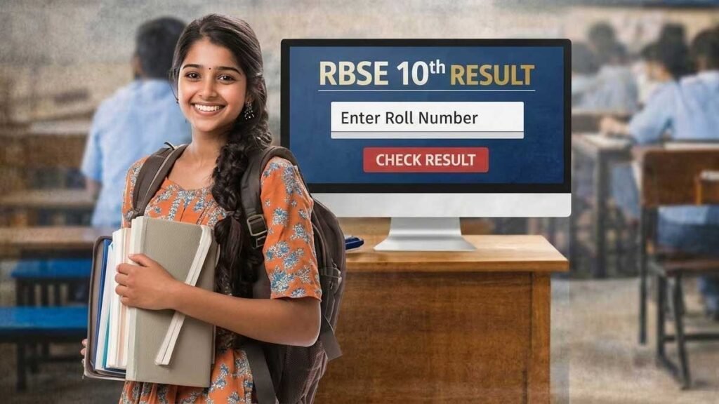 RBSE 10वीं रिजल्ट 2026 ऑनलाइन चेक करते छात्र