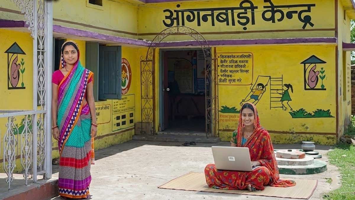 आंगनबाड़ी भर्ती के लिए आवेदन करती महिला
