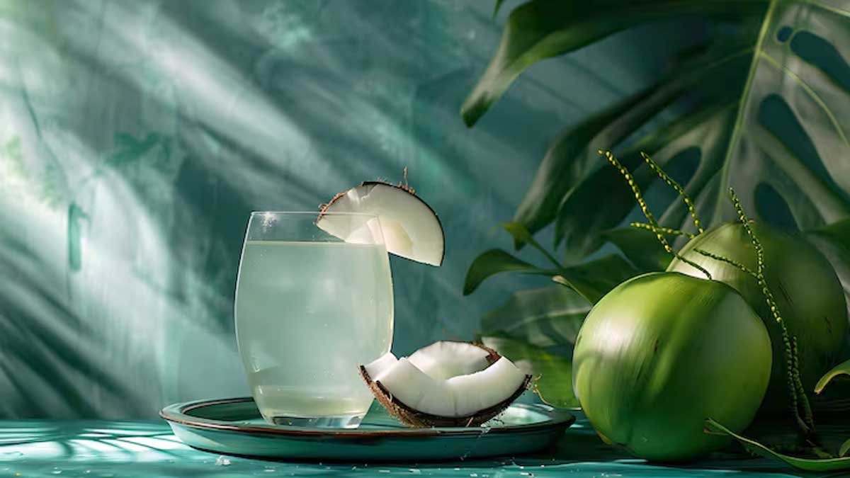 गर्मी में नारियल पानी पीता व्यक्ति