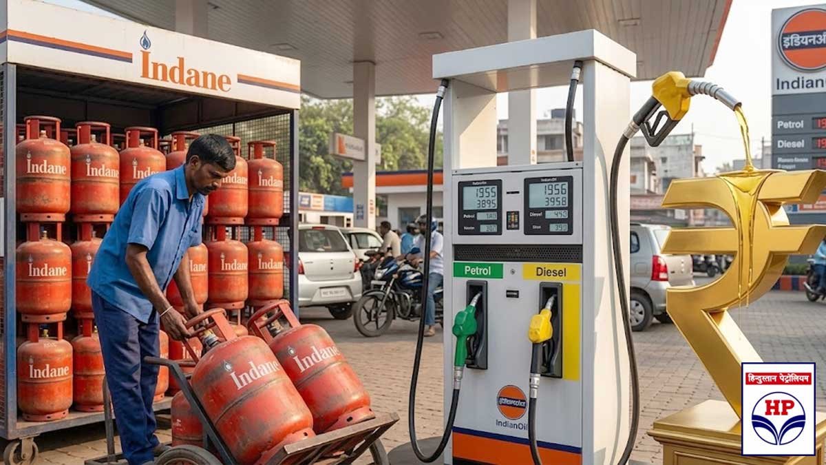 पेट्रोल पंप पर खड़े वाहन और ईंधन भरते लोग