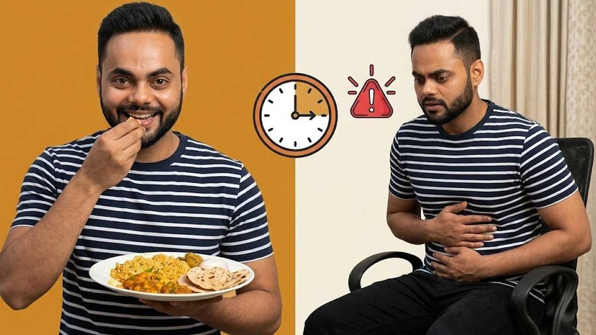खाना खाने के बाद कुर्सी पर बैठा व्यक्ति
