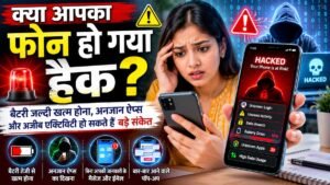 फोन हैकिंग के संकेत दिखाता स्मार्टफोन